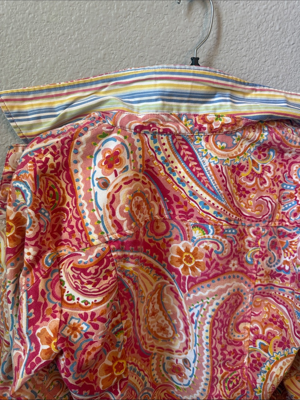 Vintage Y2K Coastal Coldwater Creek Pink Orange Paisley Button-Down Shirt Jacket - Picture 8 of 9